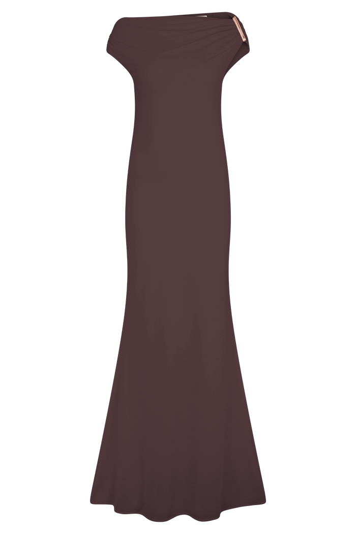 Kinsley Slinky Maxi Dress With Hardware - Chocolate