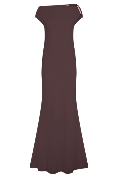 Kinsley Slinky Maxi Dress With Hardware - Chocolate