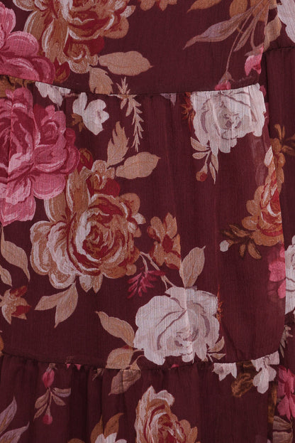 Petal and Pup USA DRESSES Korina Long Sleeve Maxi Dress - Burgundy Brandy Bloom