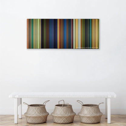 Kung Fu Panda color palette canvas above a white bench with three woven baskets