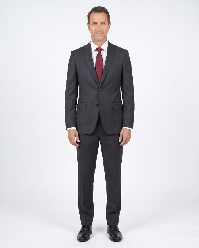 Label M Men's Classic Fit Two Button 100% Wool Wrinkle Resistant Suit - Charcoal Gray - The Suit Depot
