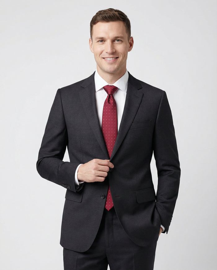 Label M Men's Classic Fit Two Button 100% Wool Wrinkle Resistant Suit - Charcoal Gray - The Suit Depot