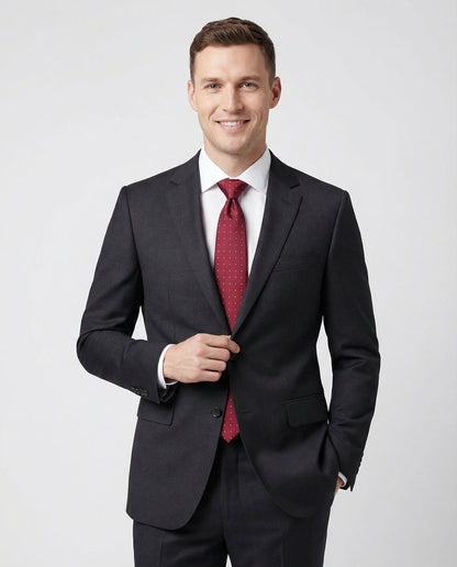 Label M Men's Classic Fit Two Button 100% Wool Wrinkle Resistant Suit - Charcoal Gray - The Suit Depot