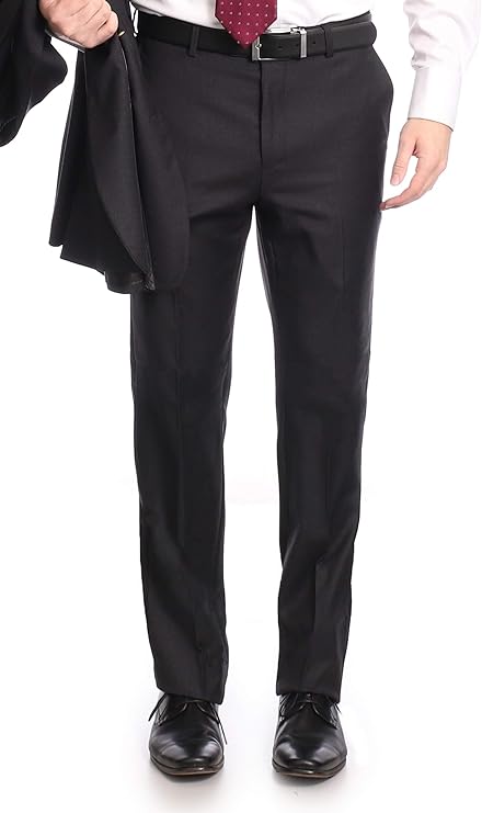 Label M Men's Classic Fit Two Button 100% Wool Wrinkle Resistant Suit - Charcoal Gray - The Suit Depot