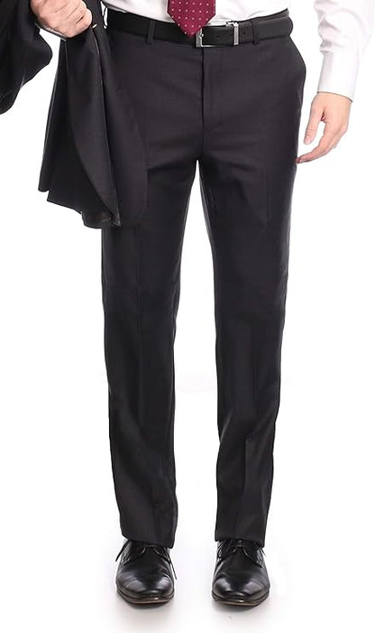 Label M Men's Classic Fit Two Button 100% Wool Wrinkle Resistant Suit - Charcoal Gray - The Suit Depot