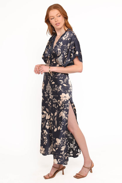 Petal and Pup USA DRESSES Laurent Midi Dress - Navy Cream Floral
