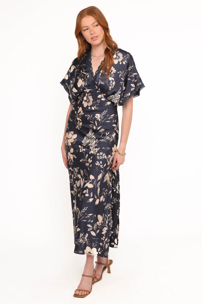 Petal and Pup USA DRESSES Laurent Midi Dress - Navy Cream Floral