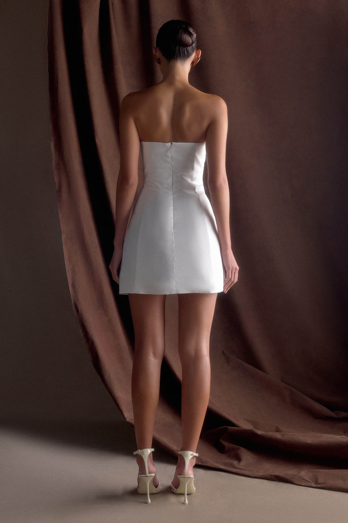 Leslie Gathered Taffeta Mini Dress - White