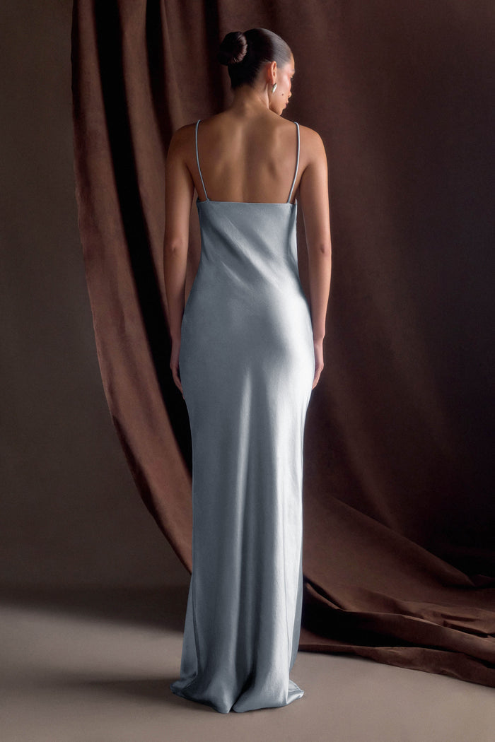 Lilly Sweetheart Satin Maxi Dress - Frosted Blue