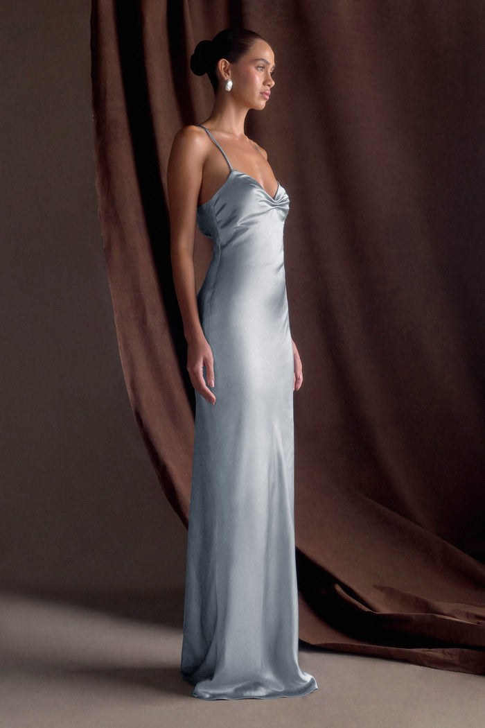 Lilly Sweetheart Satin Maxi Dress - Frosted Blue