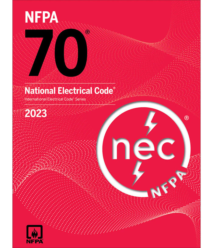 2023 NFPA 70 National Electrical Code book cover in red for Florida Unlimited Electrical Contractor exam preparation