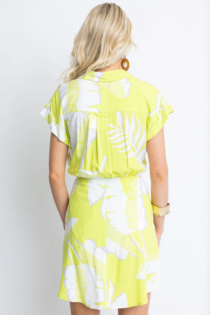 Little Sunshine Palm Leaf Tie Button Up Dress