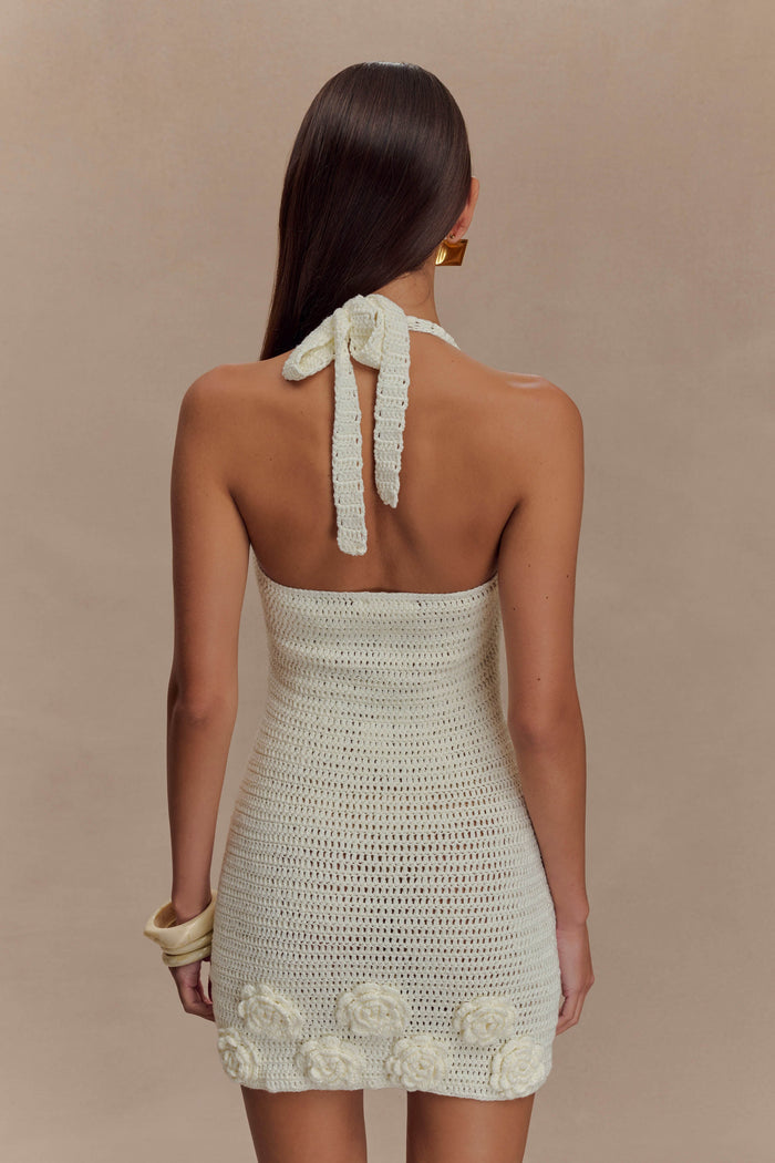 Liyah Floral Hand Crochet Mini Dress - Ivory