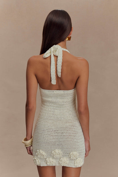 Liyah Floral Hand Crochet Mini Dress - Ivory