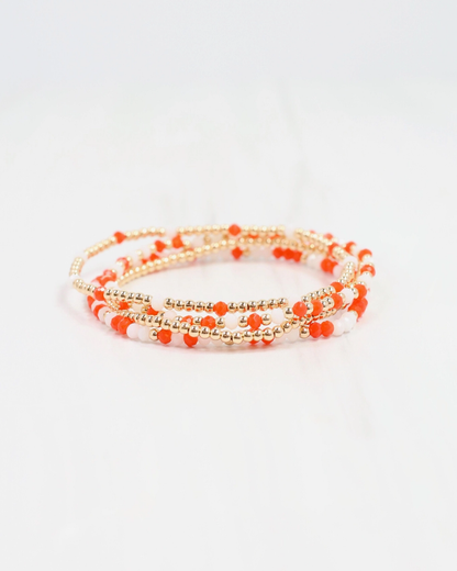 Lottie Beaded Bracelet Set - Orange & White