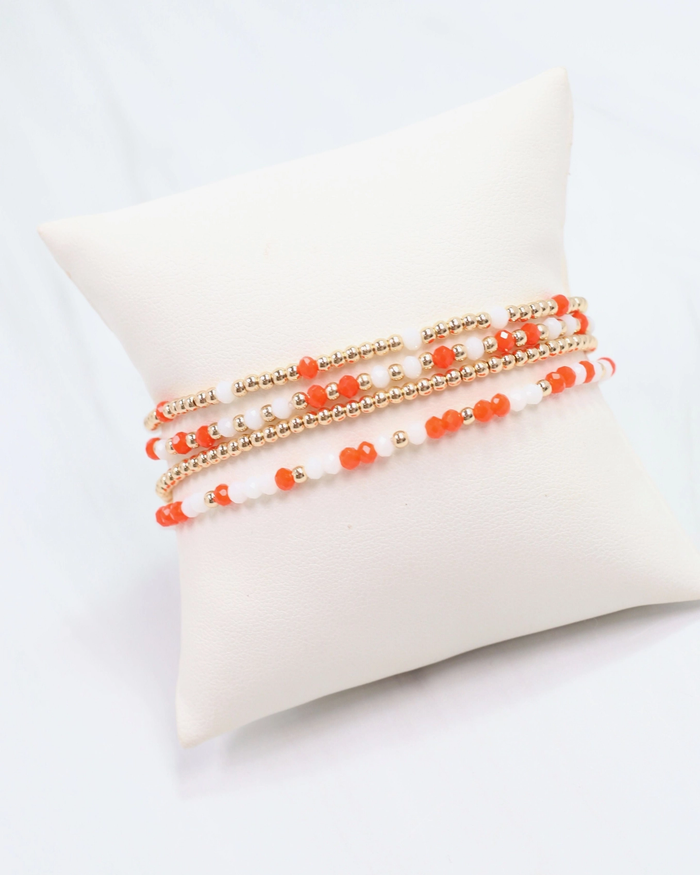Lottie Beaded Bracelet Set - Orange & White