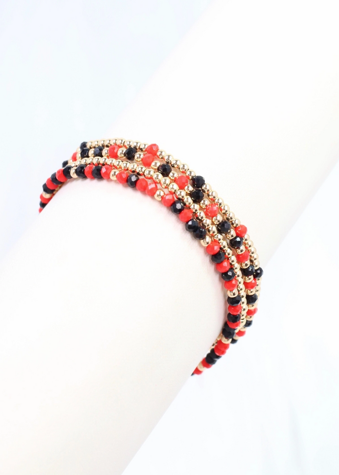 Lottie Beaded Bracelet Set - Red & Black