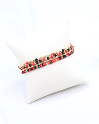 Lottie Beaded Bracelet Set - Red & Black