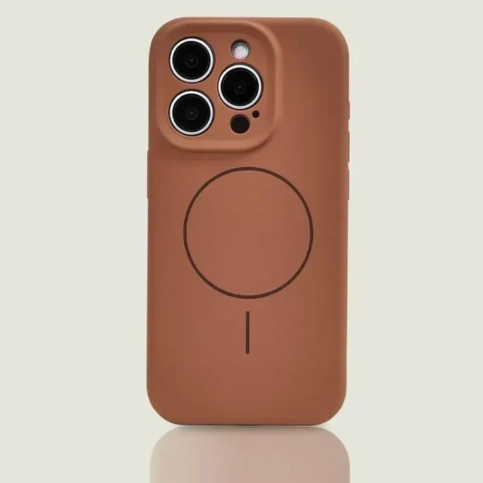Brown silicone iPhone case with MagSafe.