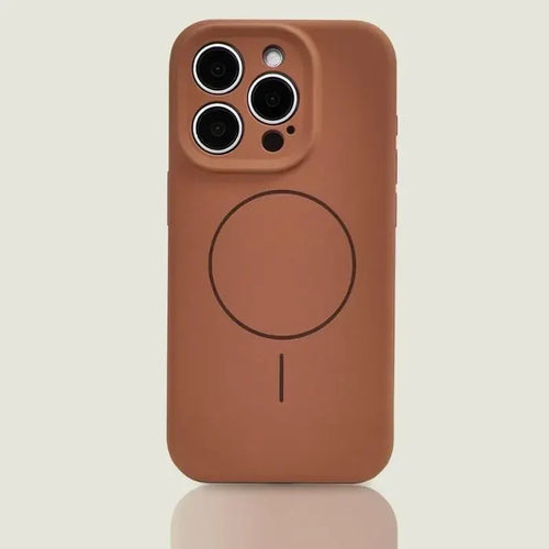 Brown silicone iPhone case with MagSafe.
