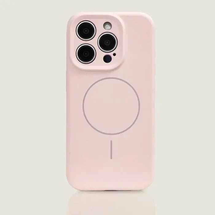 Pink silicone iPhone case with MagSafe.
