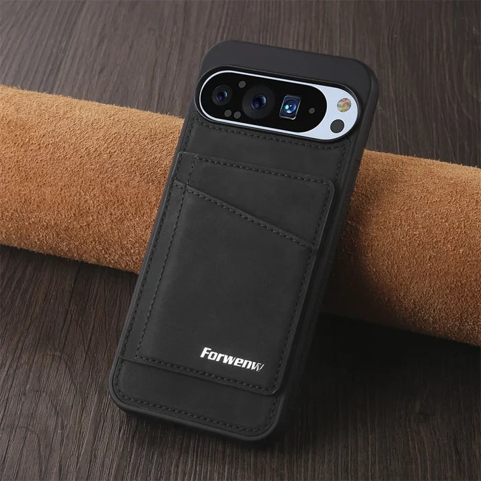 Black smartphone case with a camera cutout and card slots.