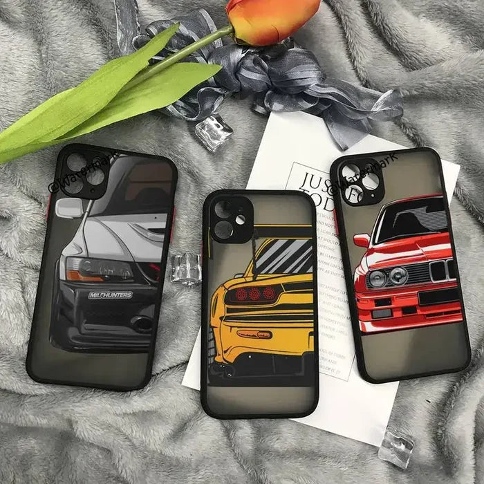 The back of a car phone case with a flower