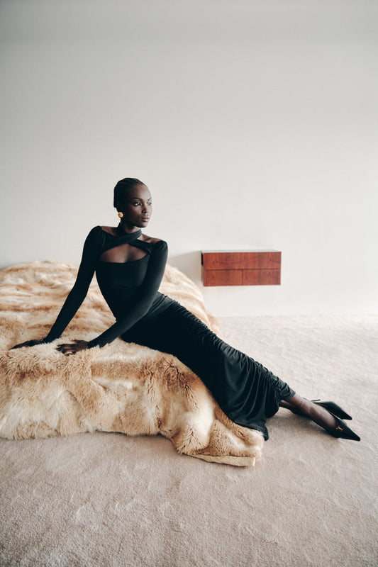 Lyndon Long Sleeve Slinky Maxi Dress - Black