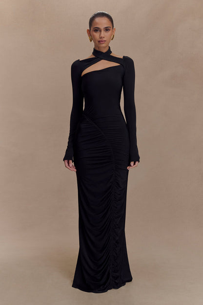 Lyndon Long Sleeve Slinky Maxi Dress - Black
