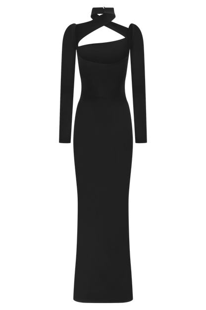 Lyndon Long Sleeve Slinky Maxi Dress - Black