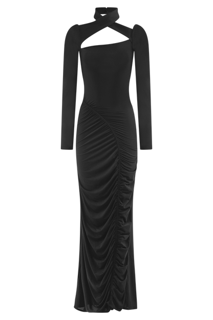 Lyndon Long Sleeve Slinky Maxi Dress - Black