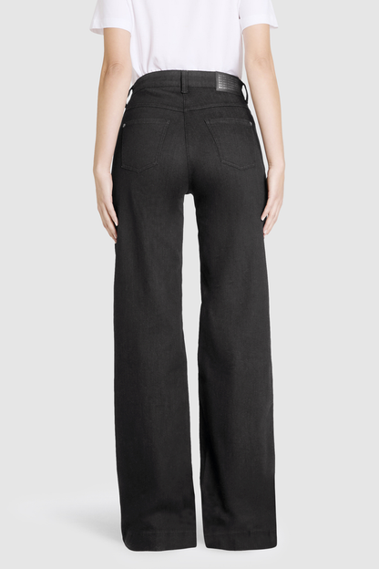 Back view of MAC Jeans 5228-90-0387L D999 Black Wide Authentic Stretch Denim Jeans by Mac Jeans, shop Mac Jeans at Dotique