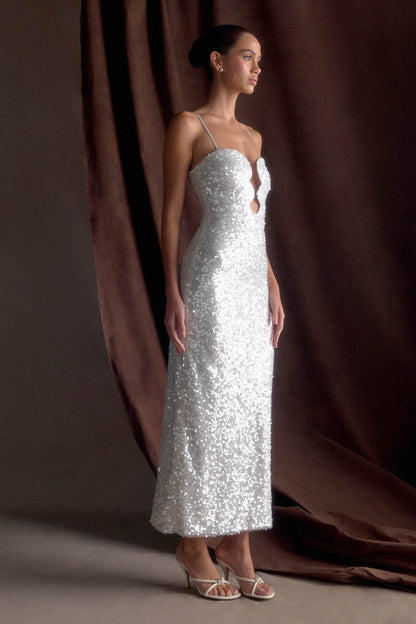 Makari Sequin Maxi Dress - White