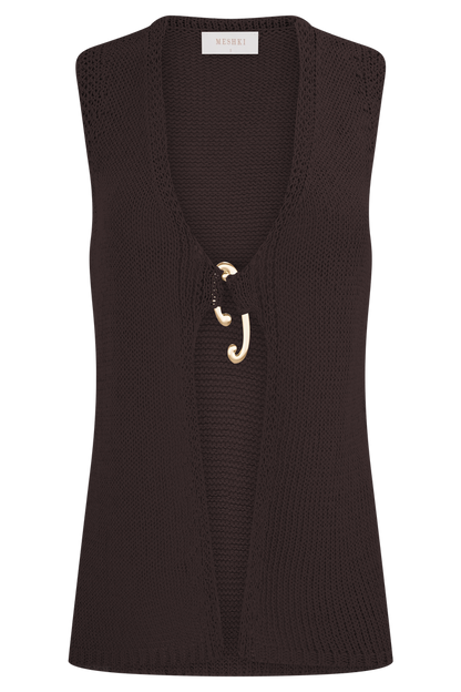Malani Knit Top With Hardware - Chocolate