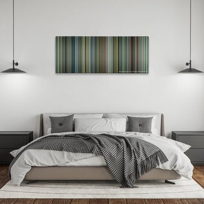 Man on Fire color palette canvas above a bed, between two black pendant lamps