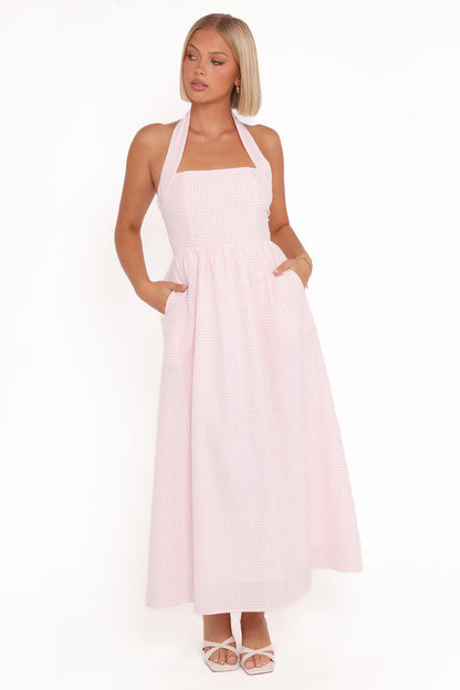 Petal and Pup USA DRESSES Margerie Halter Dress - Pink Gingham