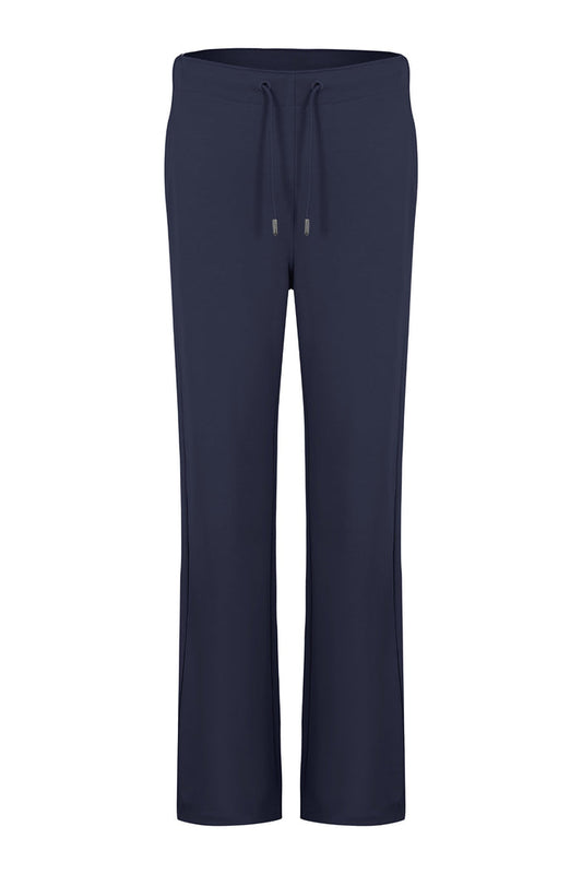 Front view of Margittes Cotton Blend Wide Leg Jogger Navy Trousers 469102504 by Margittes Shop the Vendor at Dotique