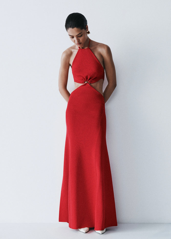 Marlowe Halter Knit Maxi Dress - Red