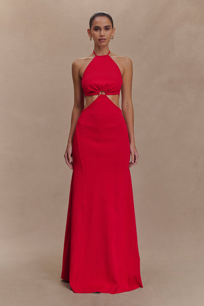 Marlowe Halter Knit Maxi Dress - Red
