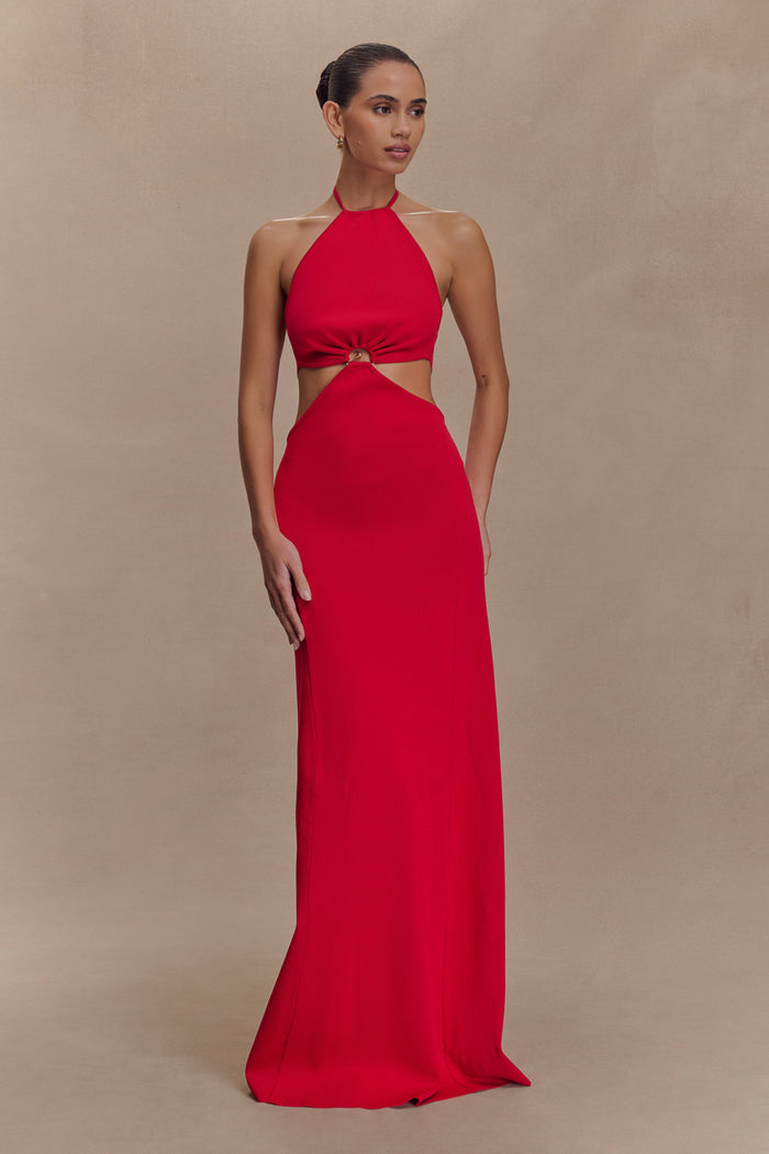 Marlowe Halter Knit Maxi Dress - Red