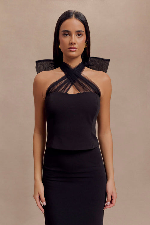 Maryam Tulle Bow Top - Black