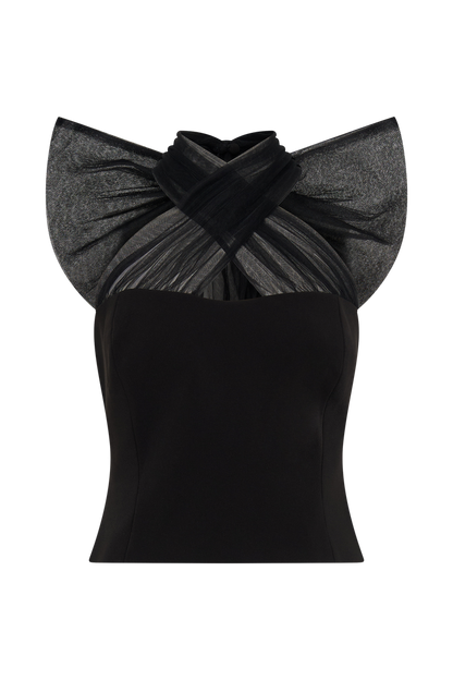 Maryam Tulle Bow Top - Black
