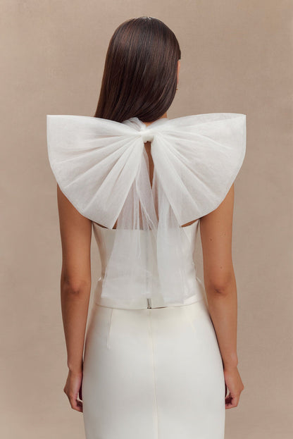 Maryam Tulle Bow Top - White