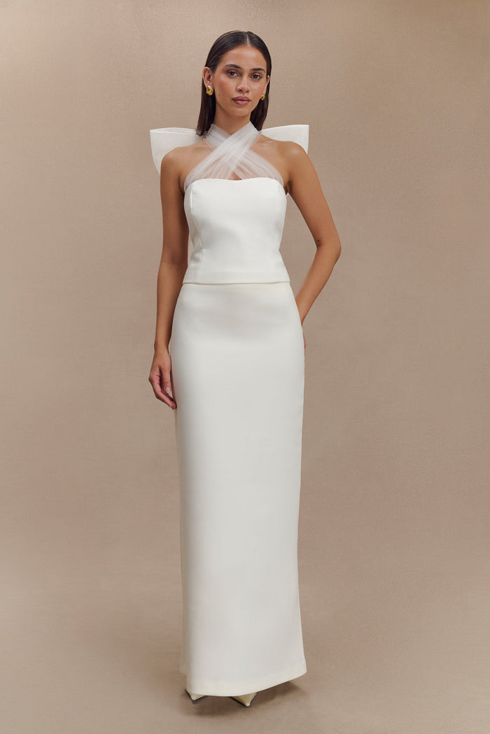 Maryam Tulle Bow Top - White