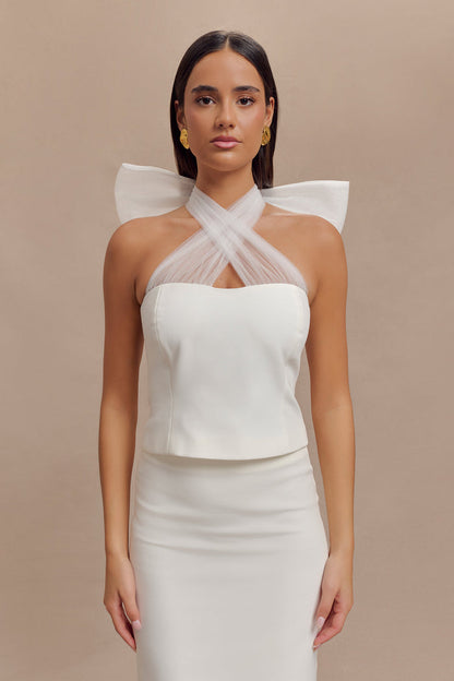 Maryam Tulle Bow Top - White