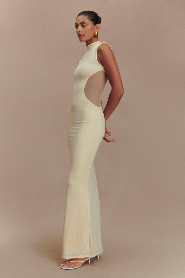 Massie Slinky And Mesh Maxi Dress - Lemon