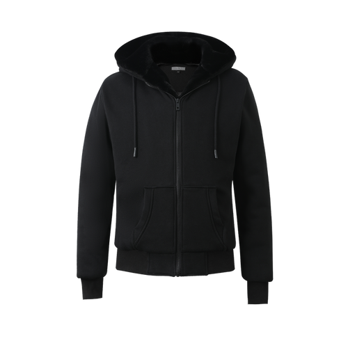 Men's Black Hoodie with Removable Fur - Black