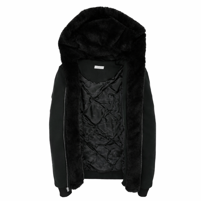 Men's Black Hoodie with Removable Fur - Black