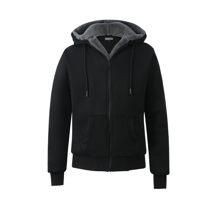Men's Black Hoodie with Removable Fur - Charcoal