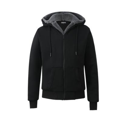 Men's Black Hoodie with Removable Fur - Charcoal